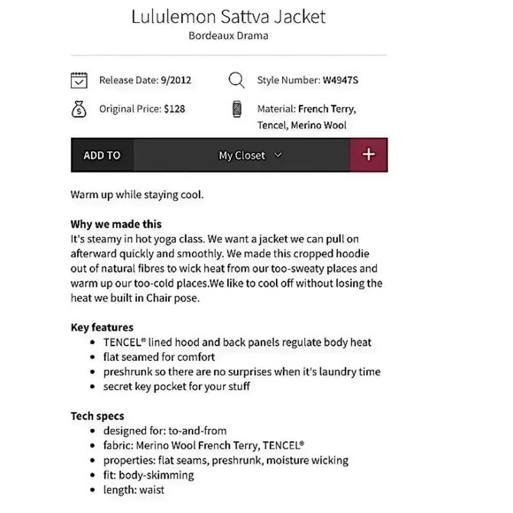 Lululemon Sattva Y2K Cropped Wool Jacket Full Zip Athletic Retro - Picture 17 of 17